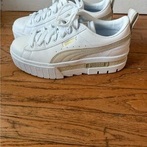 Puma Women's White and Gold Platform Sneakers